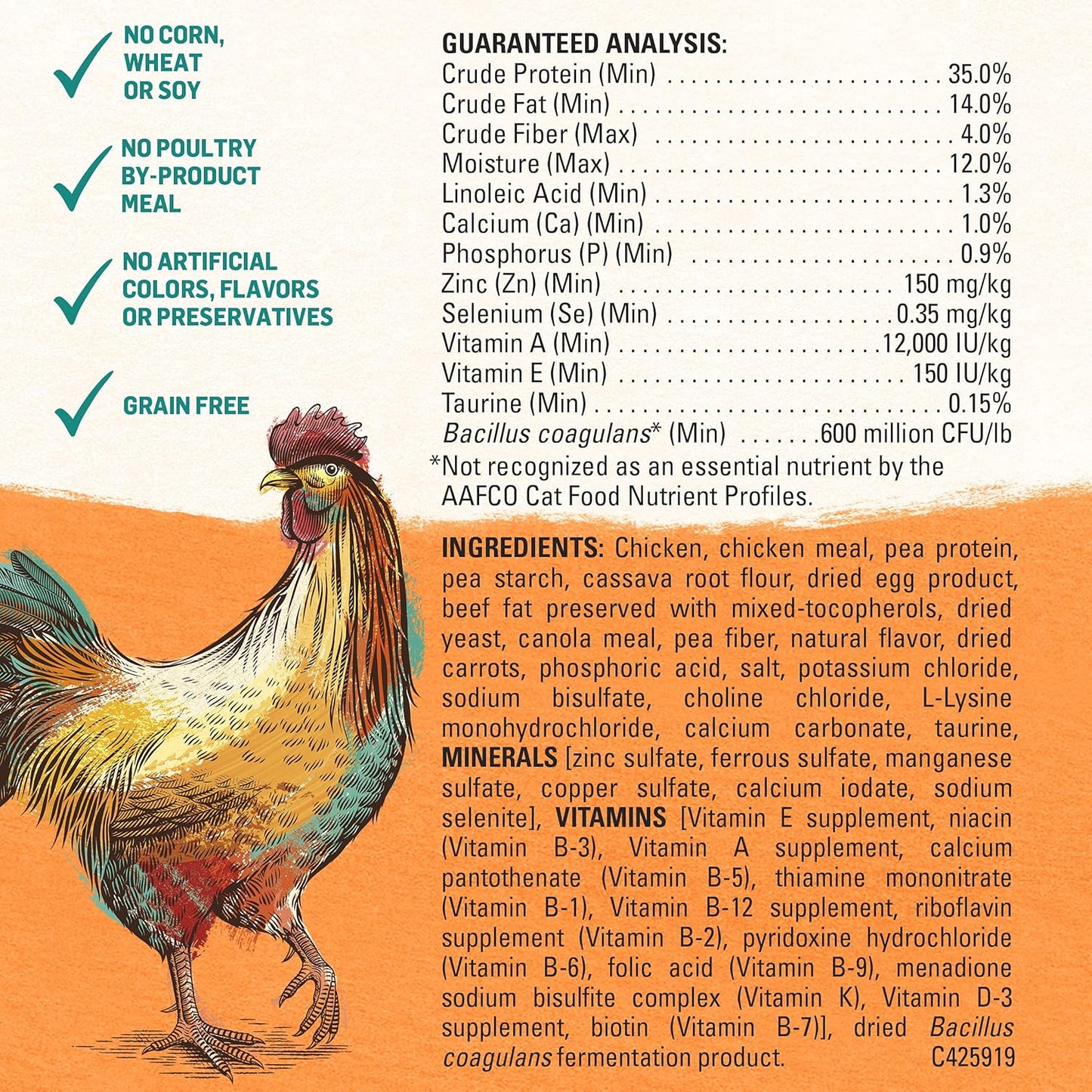 Grain Free White Meat Chicken and Egg Recipe Natural Cat Food High Protein Cat Food Dry Formula - 5 Lb. Bag