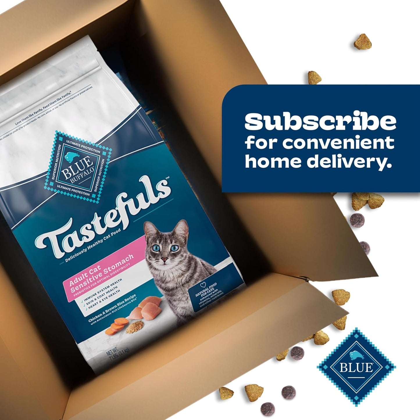 Tastefuls Natural Dry Food for Adult Cats, Sensitive Stomach, Chicken & Brown Rice Recipe, 15-Lb Bag