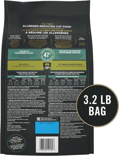 Liveclear Cat Food Weight Management and Cat Allergen Reducer Chicken and Rice Formula - 3.2 Lb. Bag