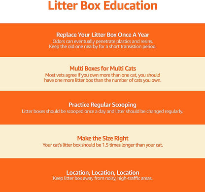 Large Cat Litter Box with High Sides, Open Top, Includes Scoop, 19 X 15 X 11.75 Inches, Grey/Beige