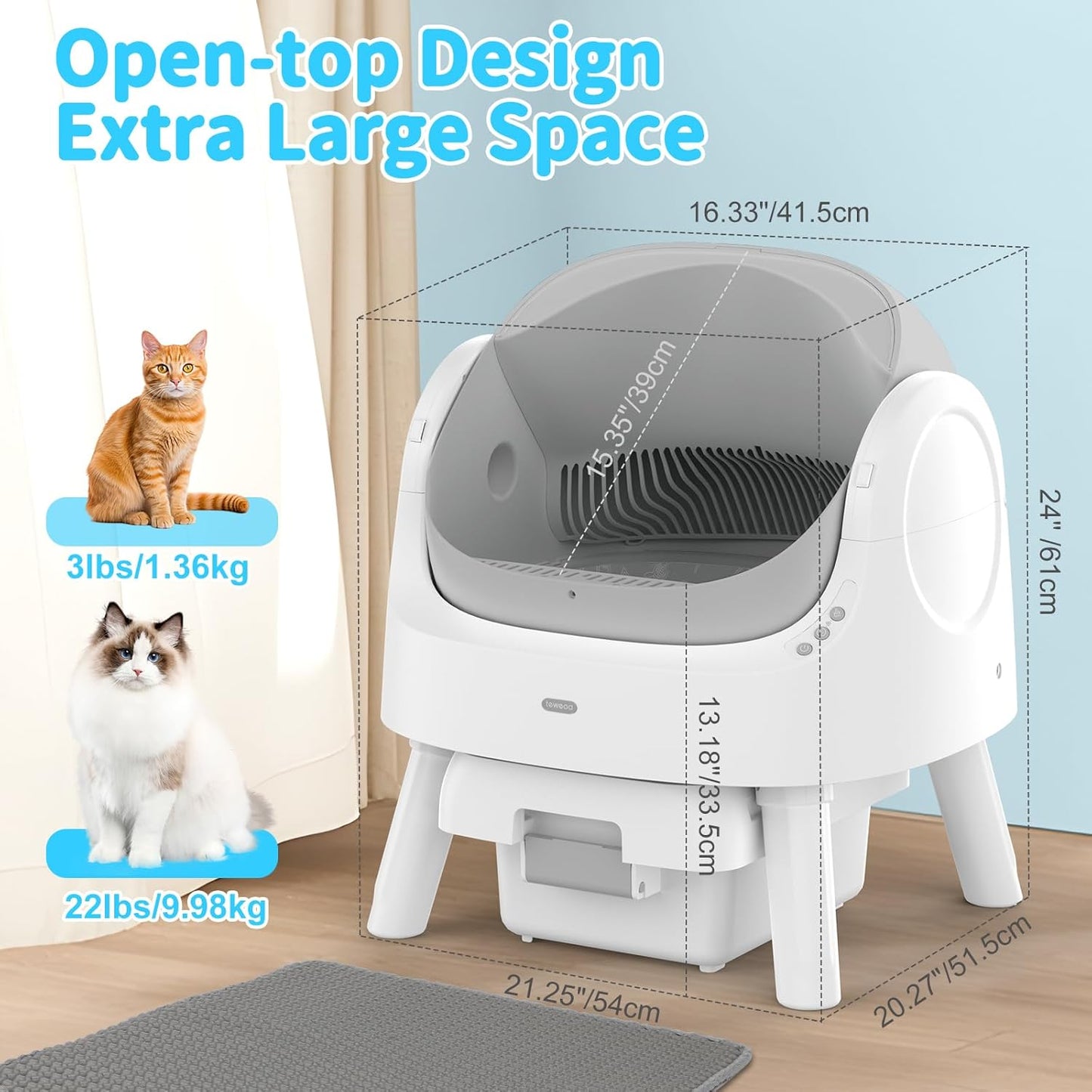Self Cleaning Cat Litter Box, Automatic Cat Litter Box for Multiple Cats, Integrated Safety Protection with Open-Top Design