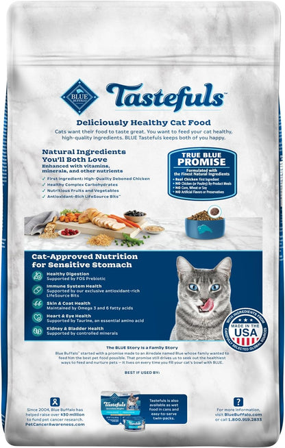 Tastefuls Natural Dry Food for Adult Cats, Sensitive Stomach, Chicken & Brown Rice Recipe, 15-Lb Bag