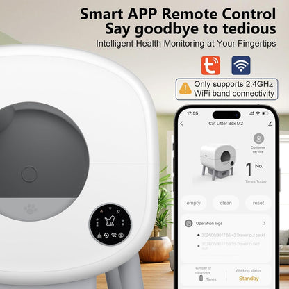 Self Cleaning Litter Box, Large Capacity Automatic Cat Litter Box Self Cleaning for Cats, App Control,Safety Protection, 2 Roll Garbage Bags,White & Grey