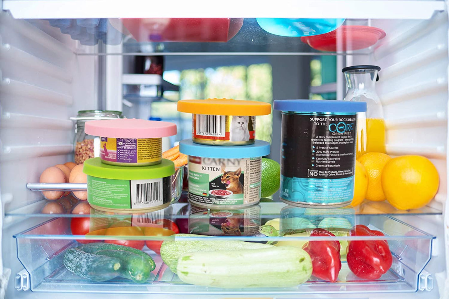 Pet Food Can Lids, Silicone Can Lids Covers for Dog and Cat Food, Universal Size Fits All Standard Size Dog and Cat Can Tops (3 Pack & Spoon, Multi-Colored)