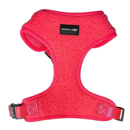 Adjustable Teddy Fabric Dog Harness - Fluorescent Pink