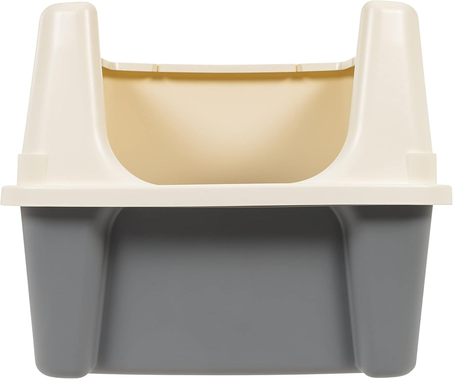 Large Cat Litter Box with High Sides, Open Top, Includes Scoop, 19 X 15 X 11.75 Inches, Grey/Beige
