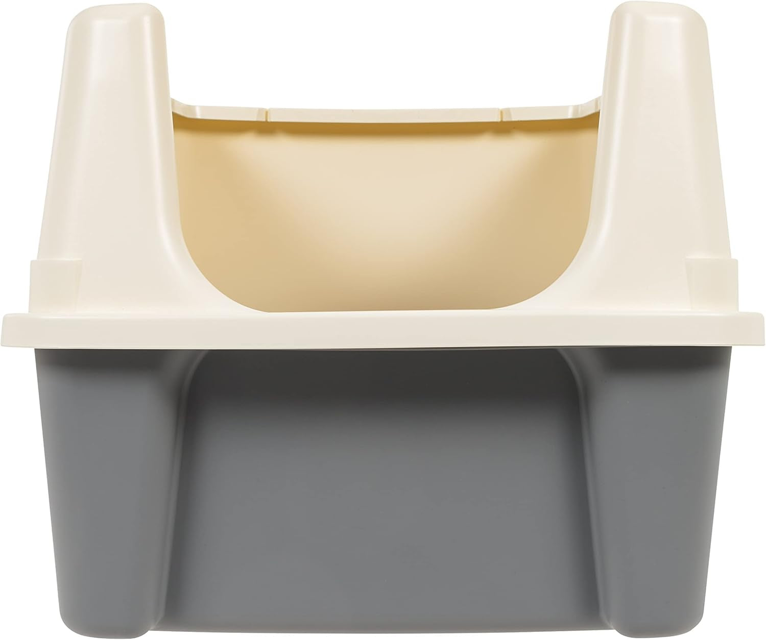 Large Cat Litter Box with High Sides, Open Top, Includes Scoop, 19 X 15 X 11.75 Inches, Grey/Beige
