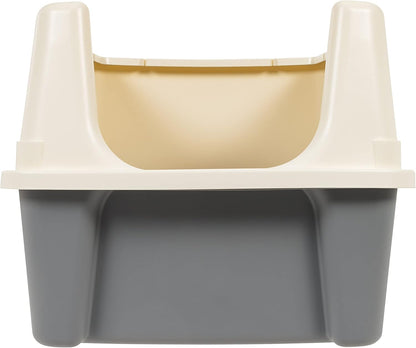 Large Cat Litter Box with High Sides, Open Top, Includes Scoop, 19 X 15 X 11.75 Inches, Grey/Beige