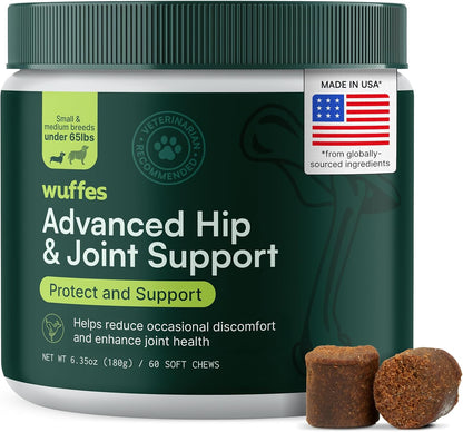 Advanced Dog Hip and Joint Supplement with Glucosamine, Chondroitin, Omega 3, MSM, and Green Lipped Mussel, 60 Pork Flavored Chews for Small and Medium Dog Breeds