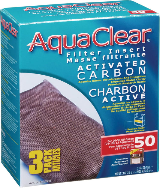Aqua Clear Aquaclear Activated Carbon Filter Inserts, 3 Pack – Replacement Chemical Filter Media for 50 Gallon Tank