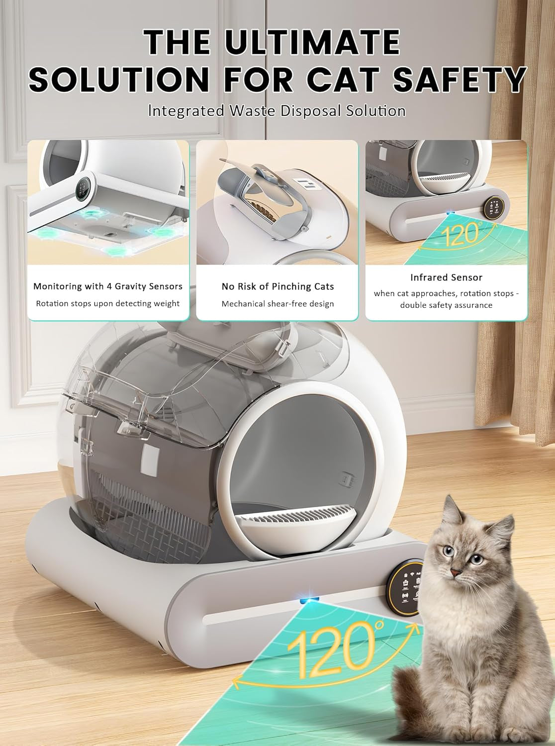 Automatic Litter Box, Upgraded Robot Self Cleaning Litter Box for Multiple Cats, 65L+9L Extra Large, Features Negative Ion Sterilization and Deodorization, APP Control, 3 Rolls Litter Bag Liners