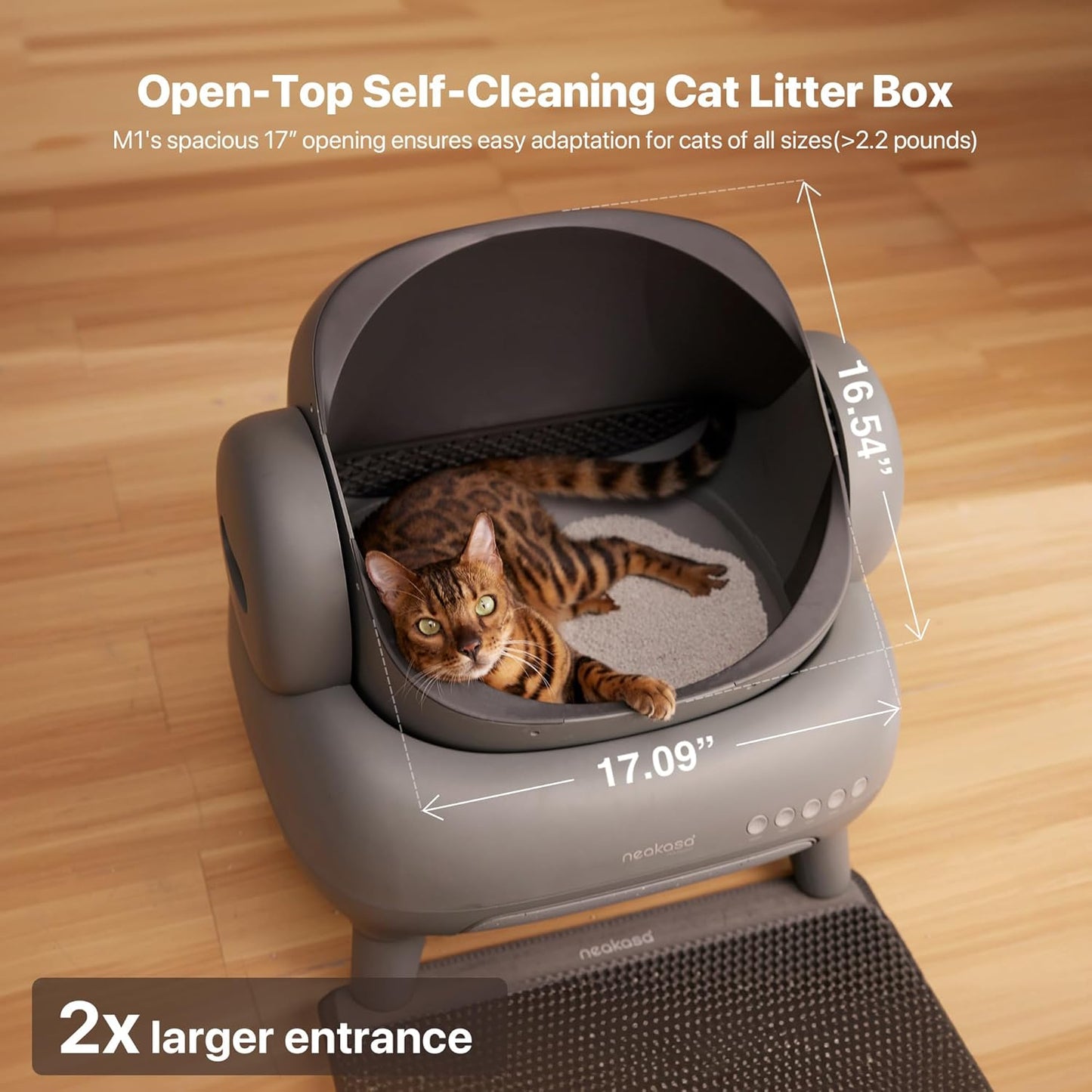 M1 Open-Top Self Cleaning Cat Litter Box, Automatic Cat Litter Box with APP Control, Odor-Free Waste Disposal Includes Trash Bags
