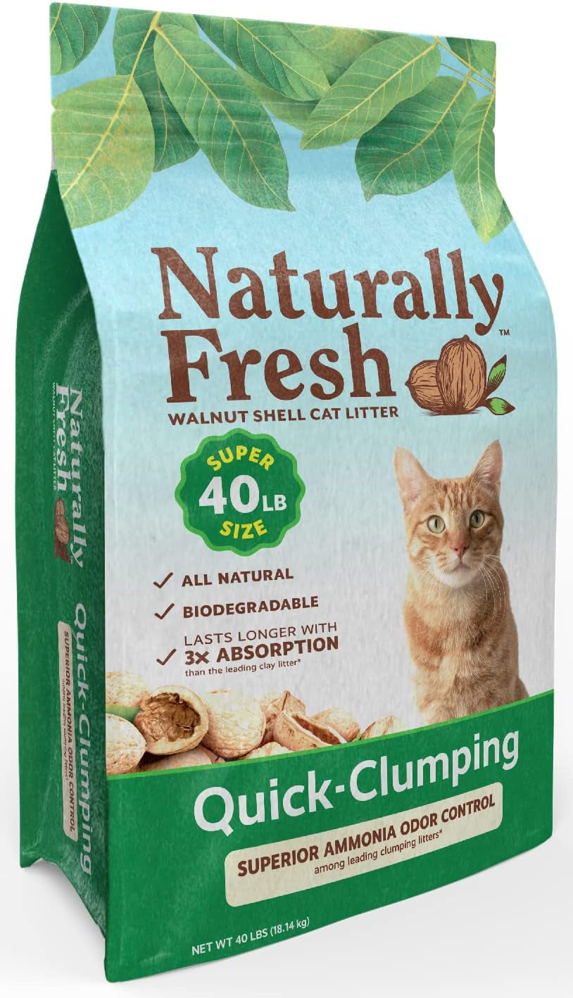 Cat Litter Made from Walnut Shells, 1-2 Cats, Unscented, Upcycled, Easy Scooping, Sustainable, 40 Lbs