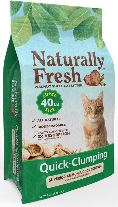 Cat Litter Made from Walnut Shells, 1-2 Cats, Unscented, Upcycled, Easy Scooping, Sustainable, 40 Lbs