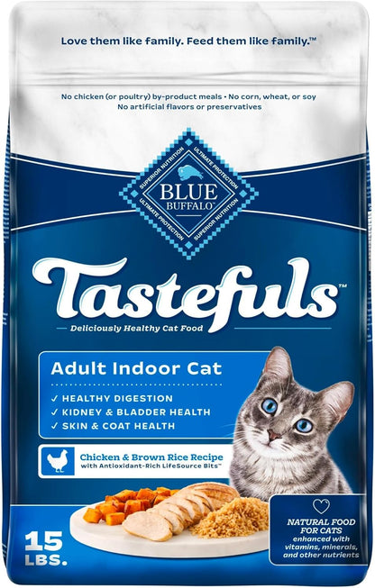 Tastefuls Natural Dry Food for Adult Indoor Cats, Chicken & Brown Rice Recipe, 15-Lb. Bag