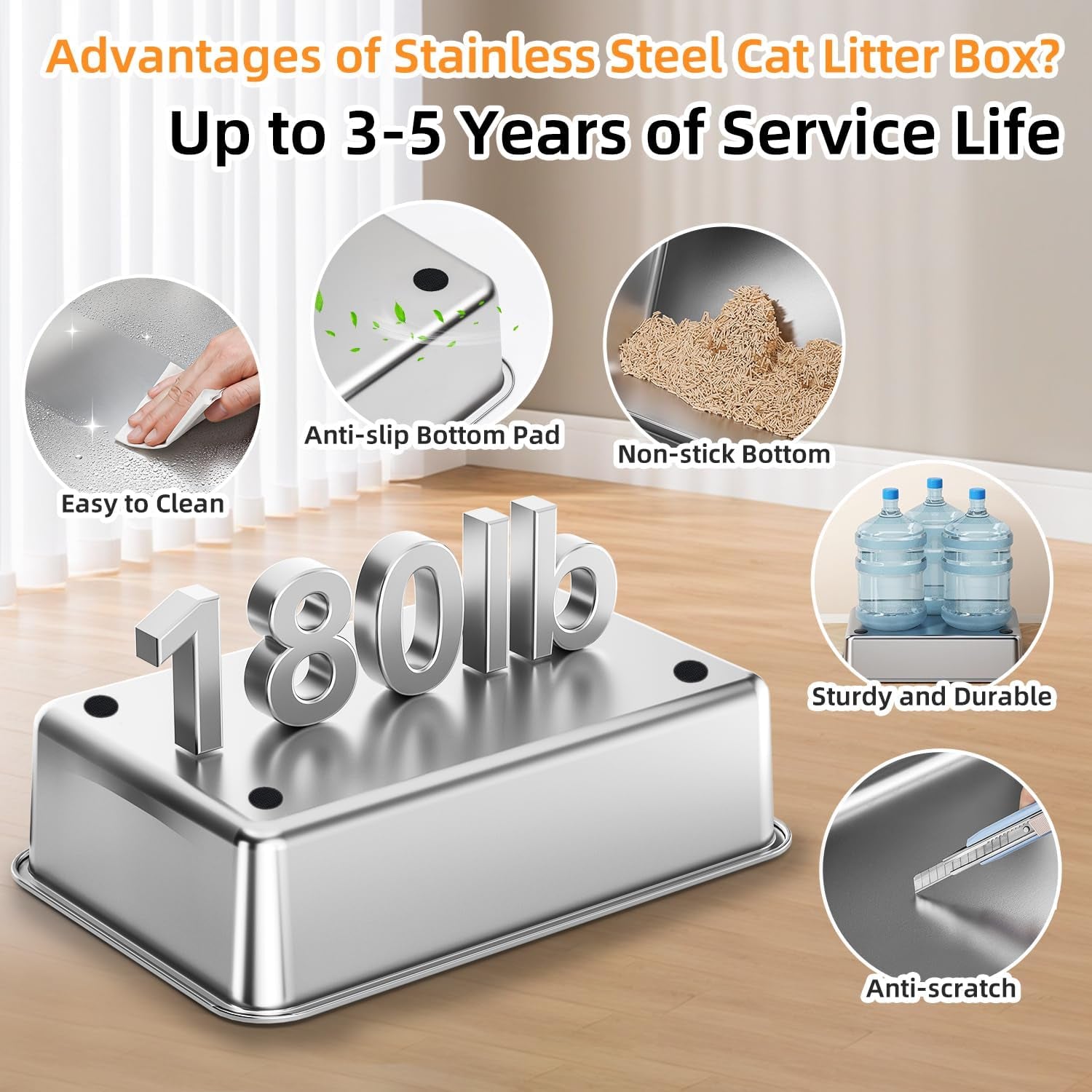 Stainless Steel Litter Box with Lid,Front Entry Top Exit Kitty Litterbox,Extra Large Enclosed Metal Cat Box with Litter Scoop & Litter Mat-Black