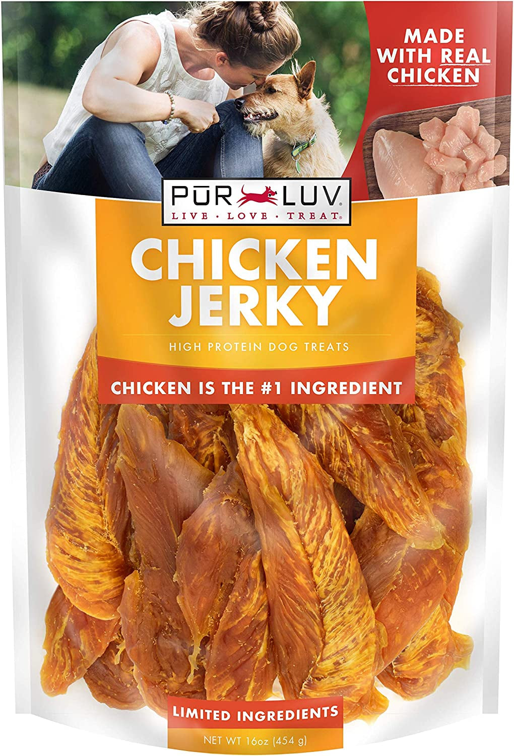 Chicken Jerky Dog Treats, Made with 100% Real Chicken Breast, 16 Ounces, Healthy, Easily Digestible, Long-Lasting, High Protein, Satisfies Dog'S Urge to Chew