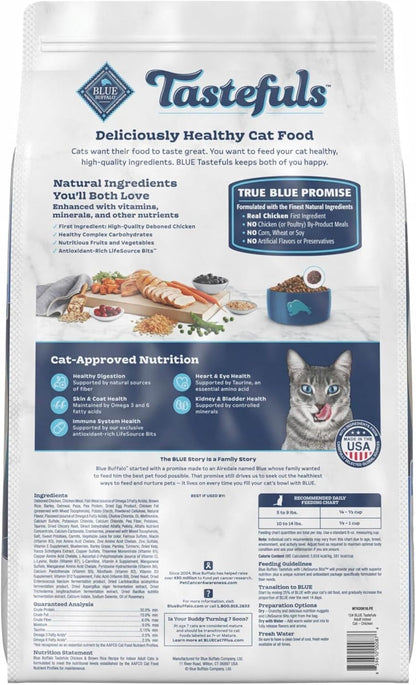 Tastefuls Natural Dry Food for Adult Indoor Cats, Chicken & Brown Rice Recipe, 15-Lb. Bag